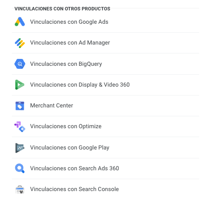 Las diferentes vinculaciones entre google analytics 4 y otros productos de Google