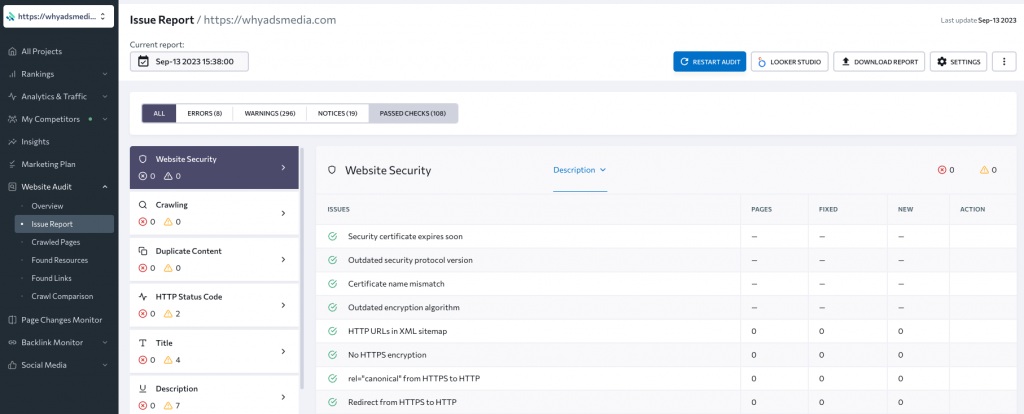 Buscar errores con SEranking y determinar paginaciones