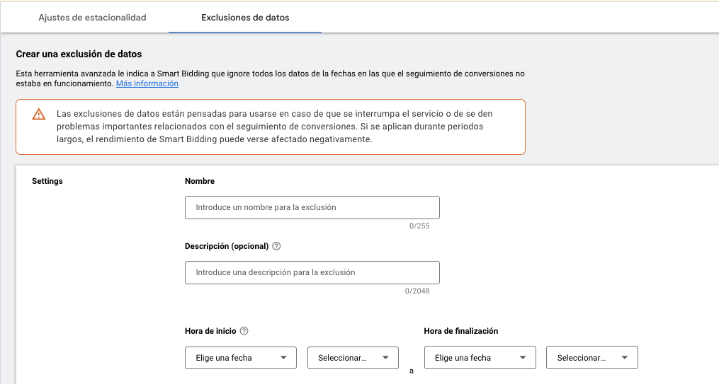 Exclusión de datos en google ads