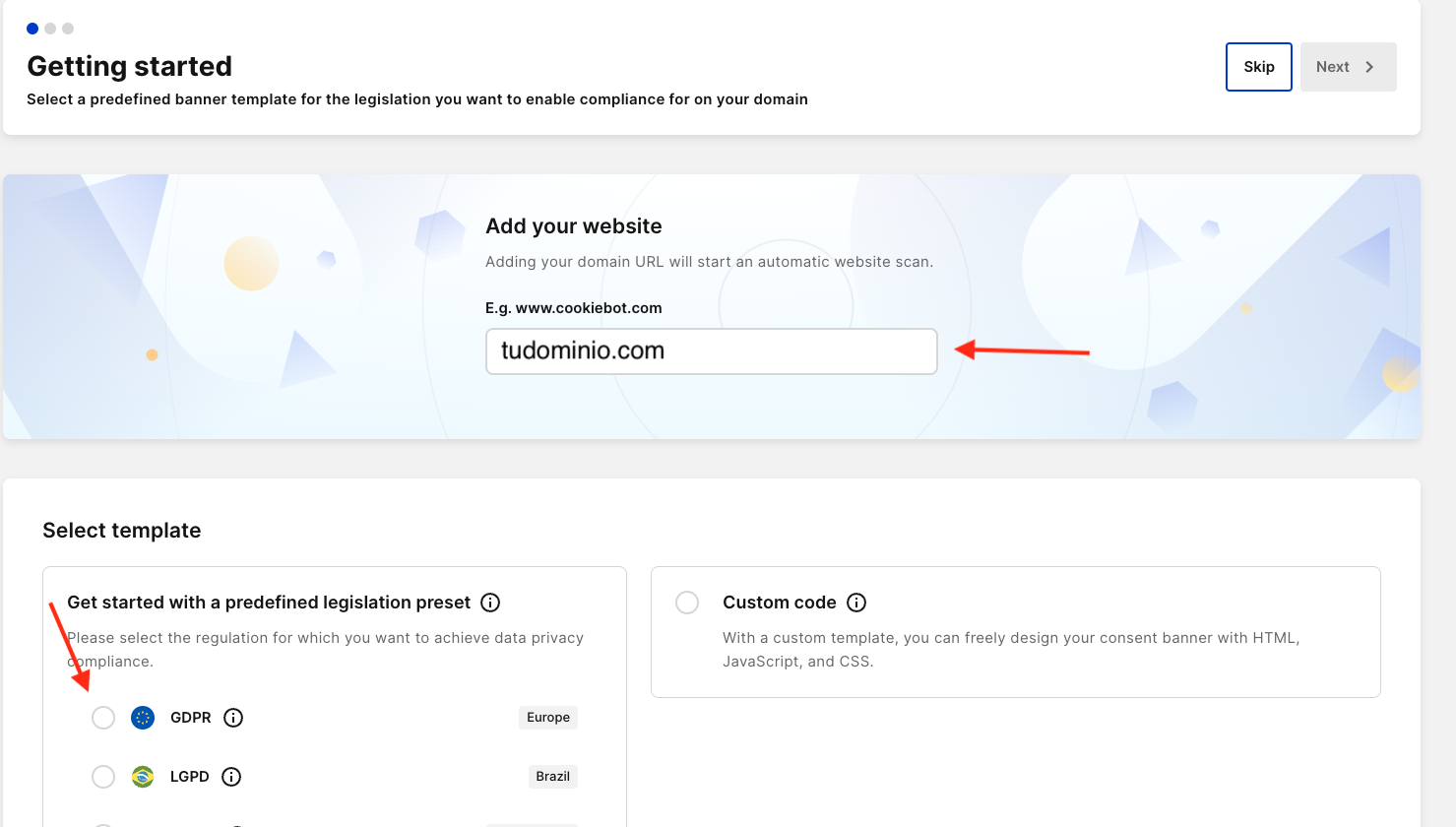 configuración cookiebot