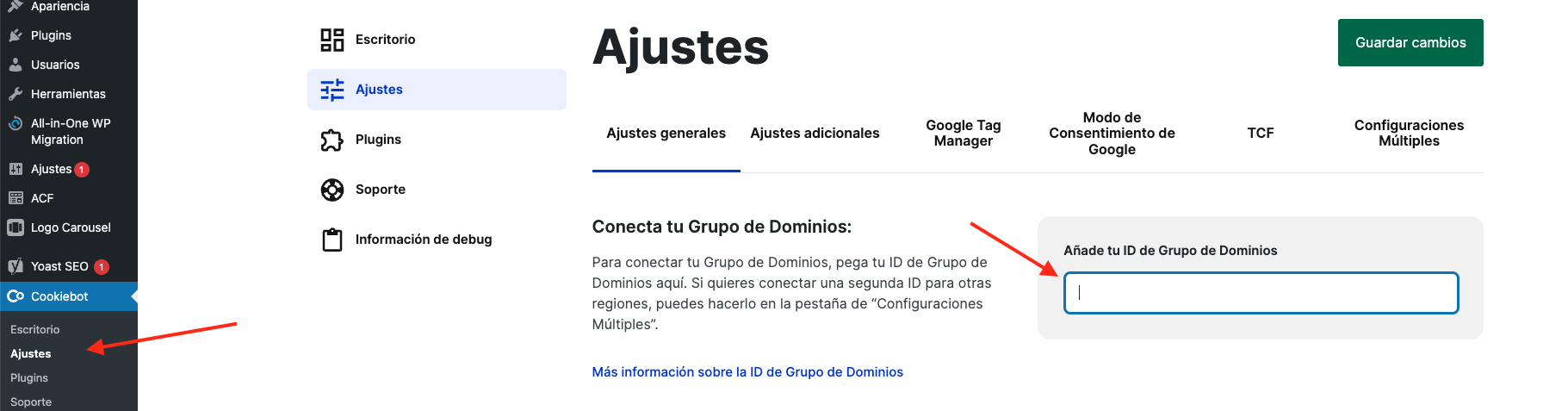 como configurar cookiebot en wordpress
