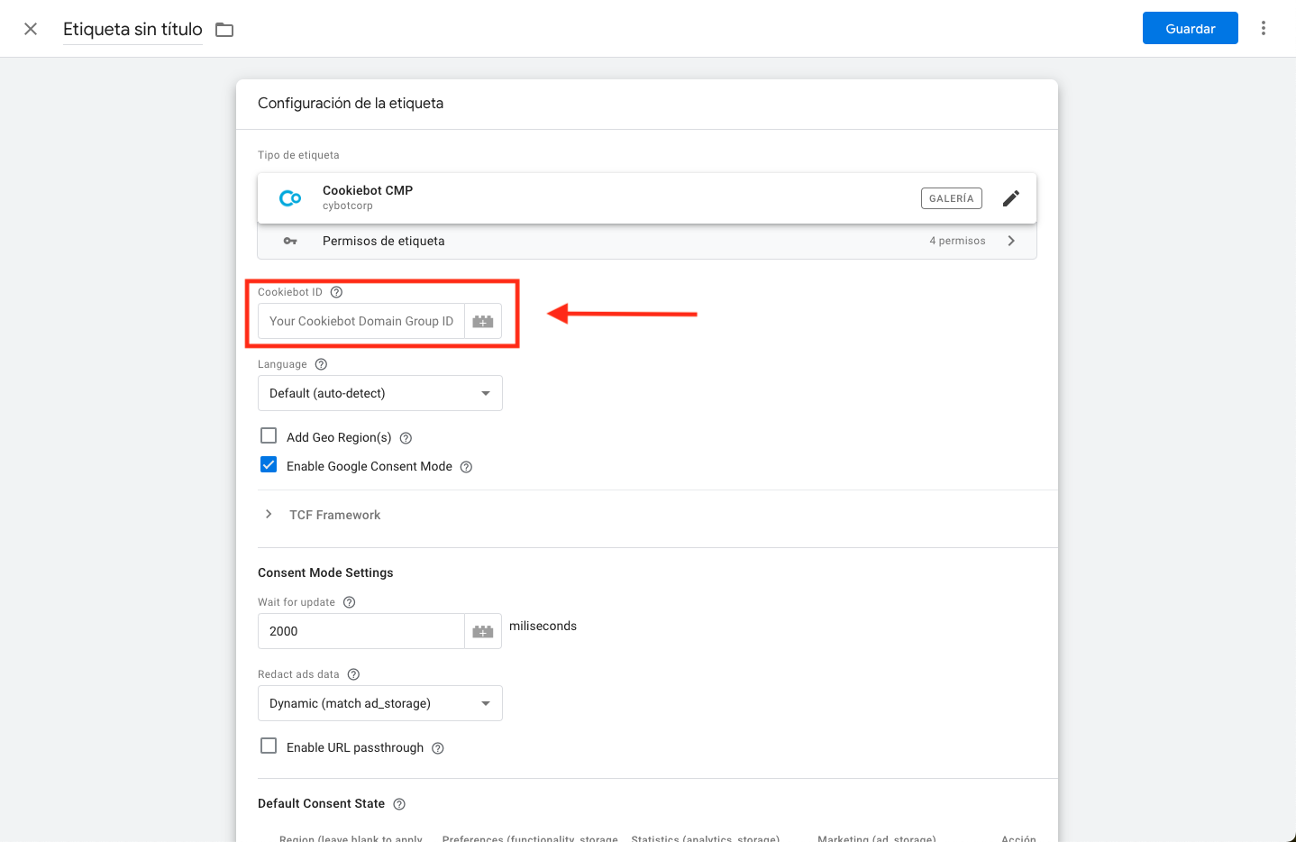 configuración cookiebot mediante tag manager