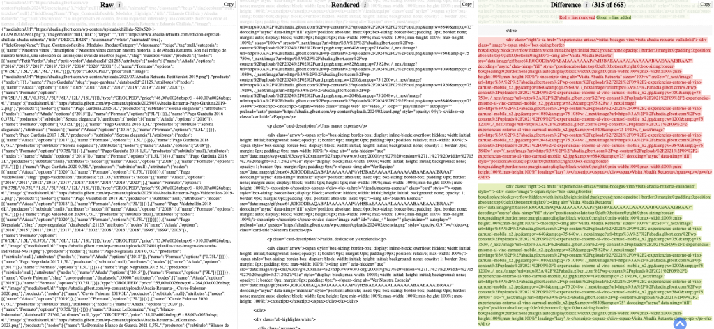 Ejemplo de renderizado web con problemas en contenido de productos