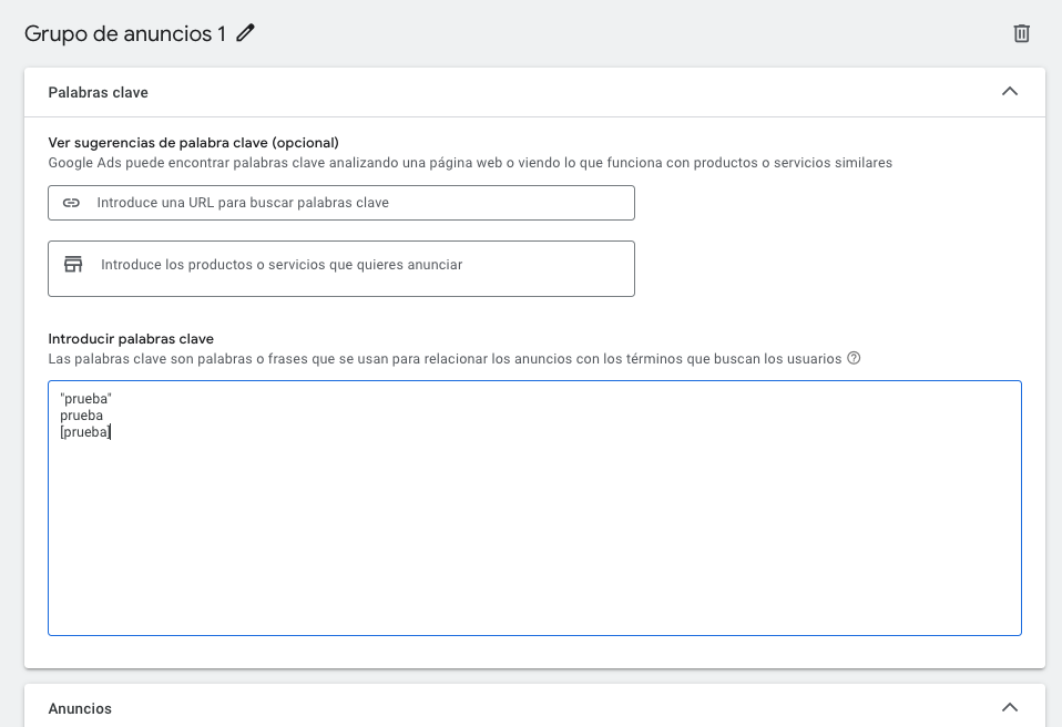 Grupos de Anuncios y Palabras Clave Google Ads