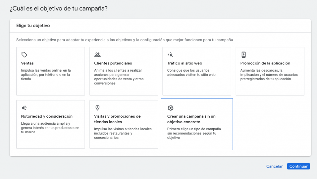Objetivos de campaña google ads