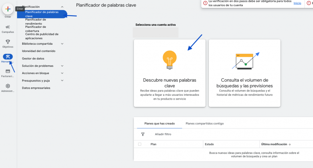 Planificador de palabras clave google ads