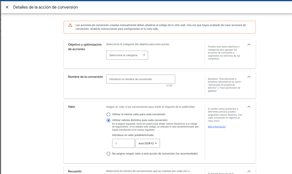 Detalles Accio´n de conversio´n Google Ads