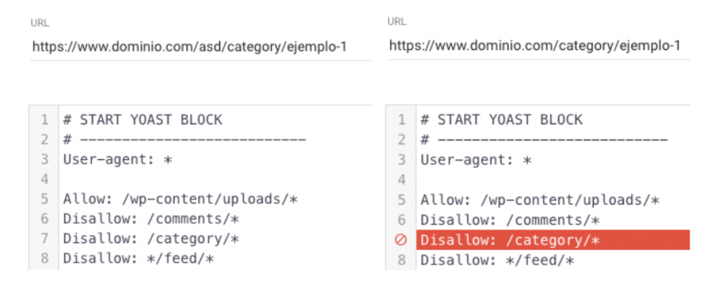 Ejemplo Fichero Robots.txt evitando acceso al path category