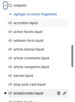 implementar migas de pagn en shopify creando un snippet