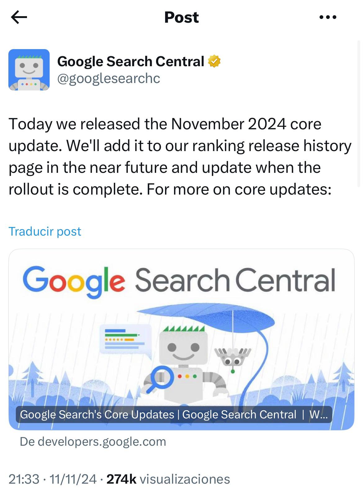 Nuevo core Update Goofle noviembre