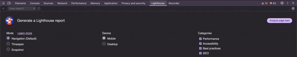 Informe para sacar el WPO web con Lighthouse