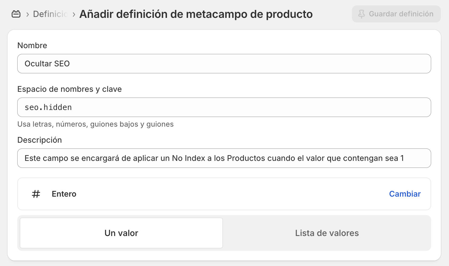 Crear Meta Campo para Ocutlar en SEO Paso 2